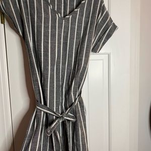 grey and white striped dress